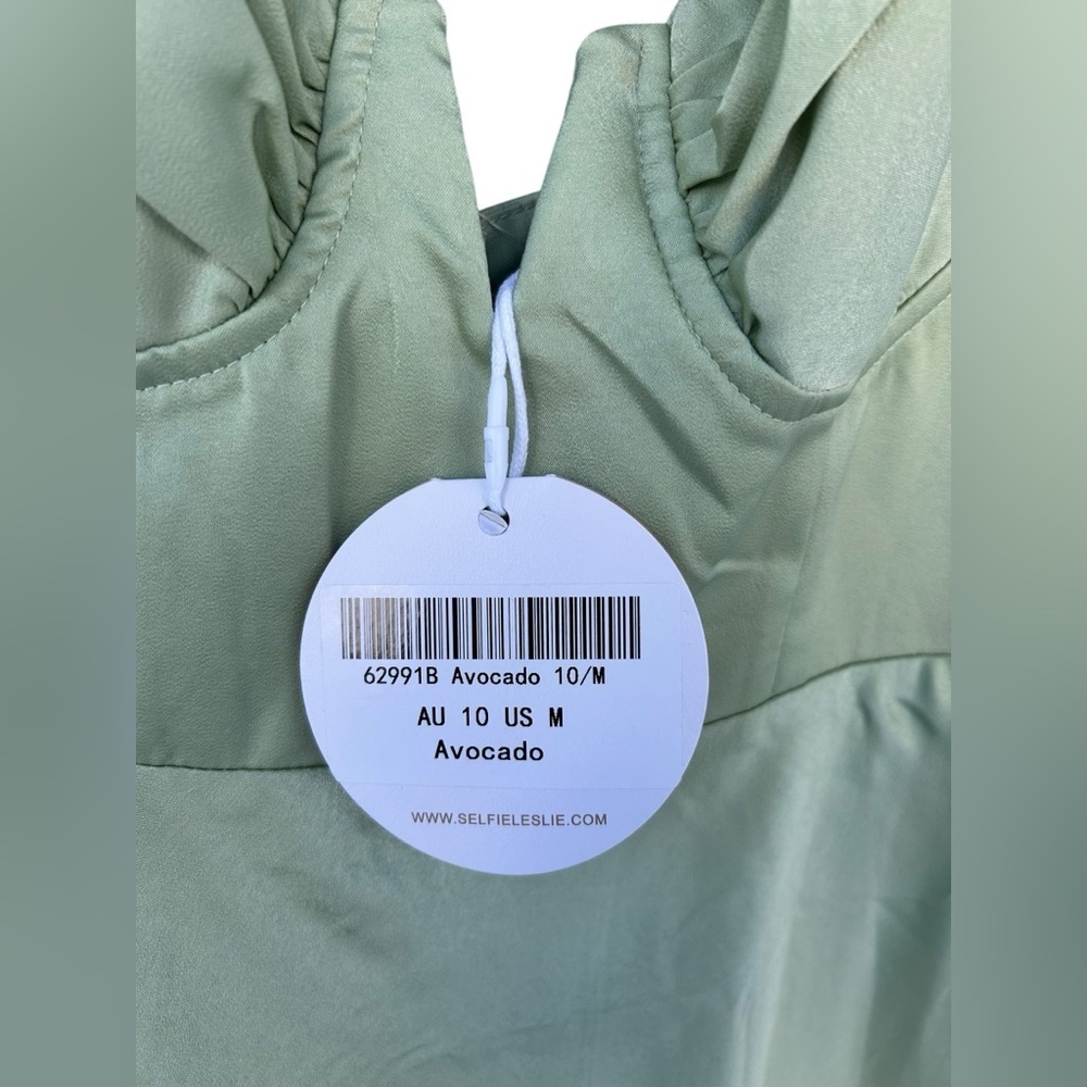 NWT Selfie Leslie Lake Como Fitted Bodice Cami Strap Midi Dress Avocado - Size M - Picture 7 of 14